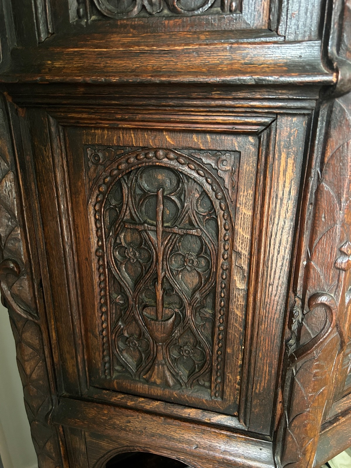 19th Century oak gothic revival cabinet