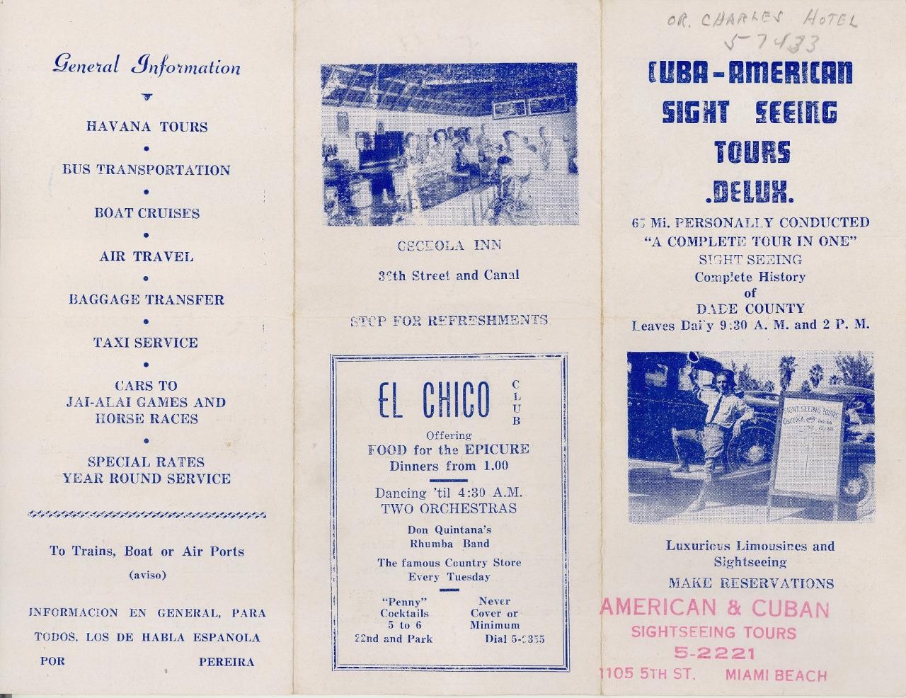 EARLY ADV. ANTIQUE "American & Cuban Sightseeing Tours" MIAMI BEACH FLORIDA