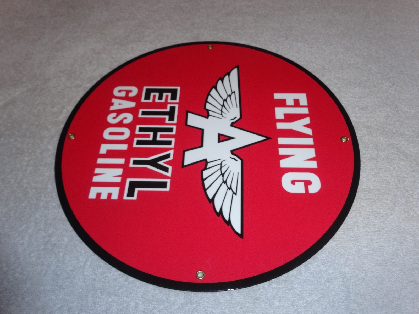 VINTAGE FLYING A ETHYL GASOLINE 11 3/4" PORCELAIN METAL SERVICE STATION OIL SIGN