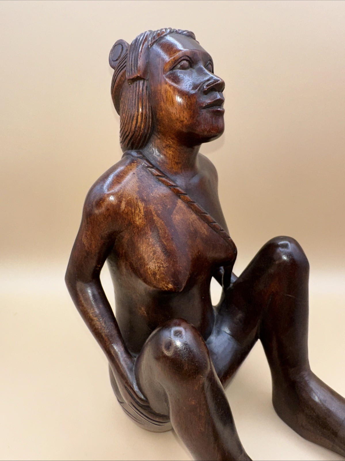 RARE!! VTG AFRICAN MAKONDE MAASAI HAND-CARVED EBONY WOOD SEATED WOMAN SCULPTURE