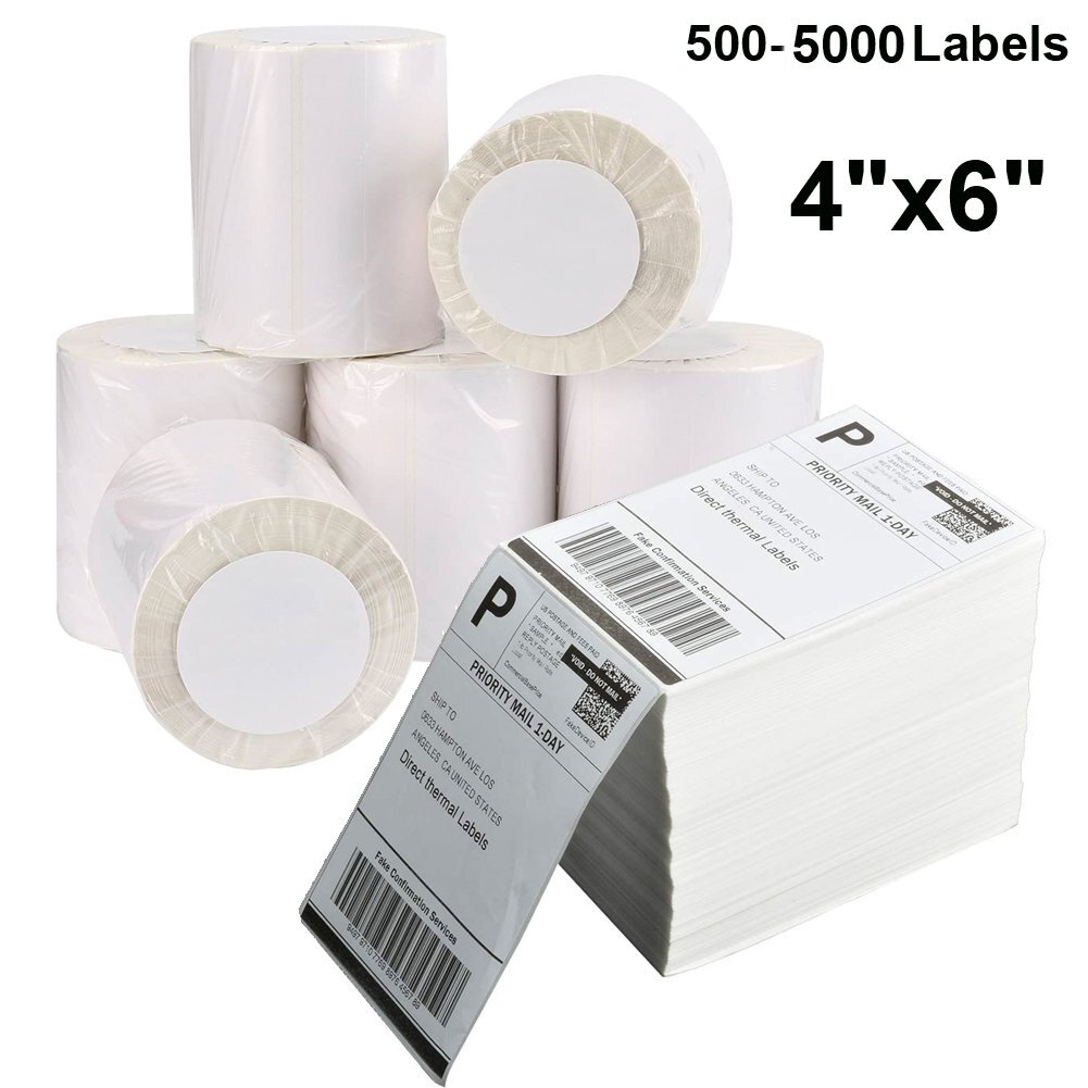 500-4000 Direct Thermal Address Shipping Labels 4x6 Perforated For Rollo & Zebra