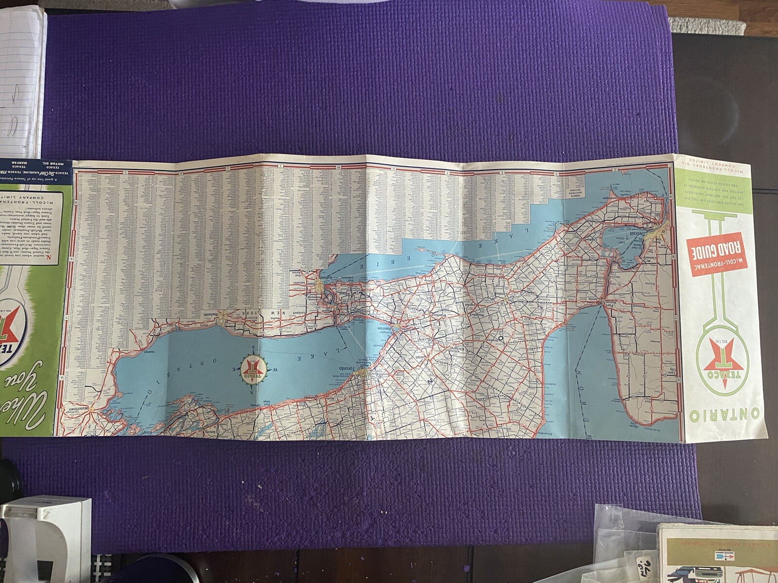 Lot of (2) Vintage Road Maps Texaco and Atlantic New York, Ontario