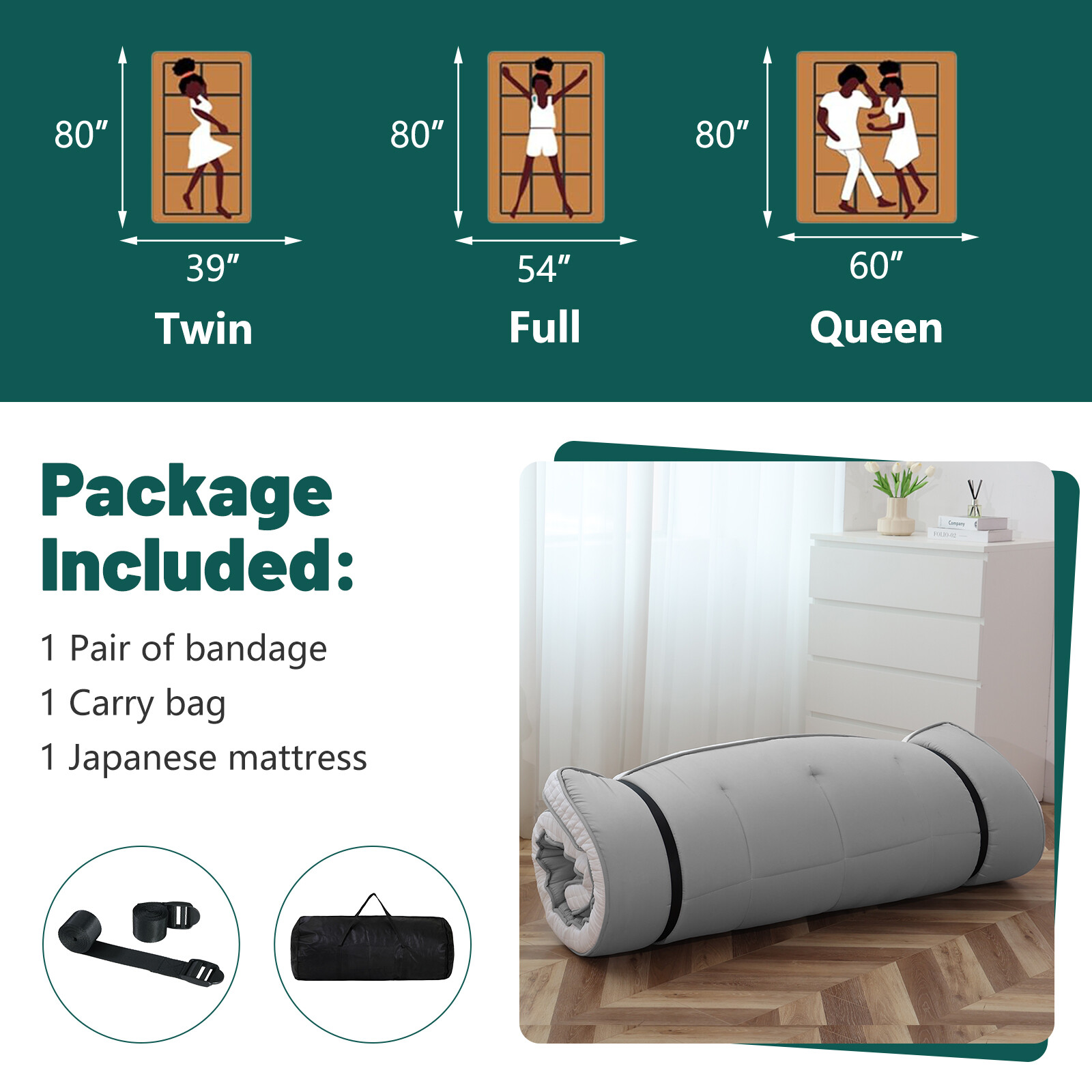 NAIZEA Japanese Floor Mattress Mattress Topper for Back Pain Camp Mattress Mat