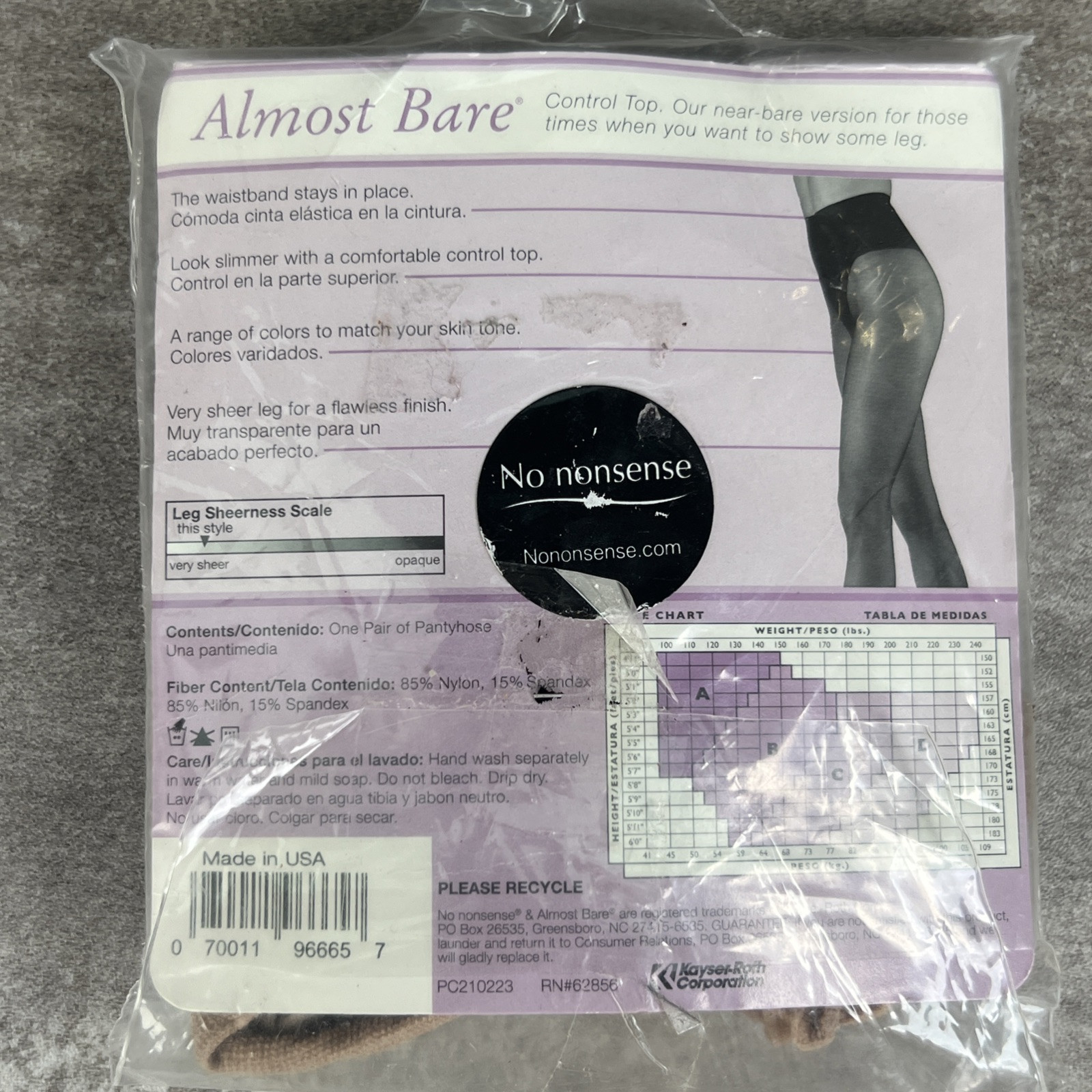 VTG No Nonsense Almost Bare Beige Mist Very Sheer Pantyhose Panty Hose USA NH7 B