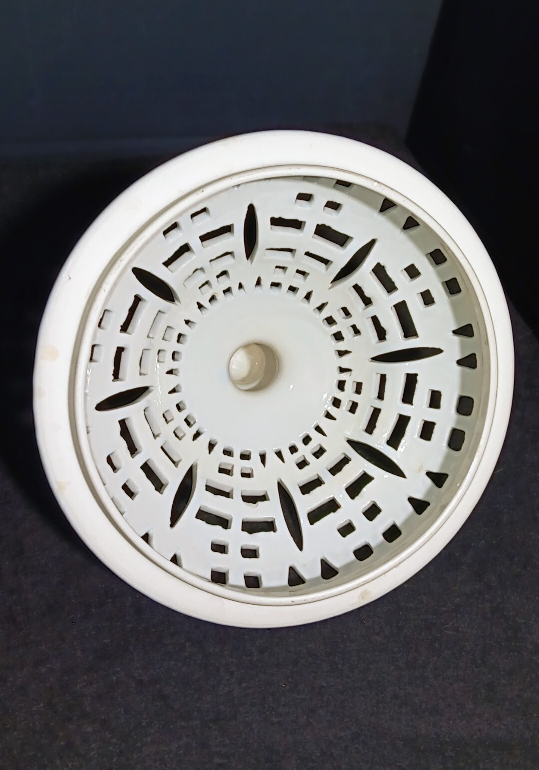 Vintage Blanc de Chine Pierced Reticulated Lamp Chariot Motif