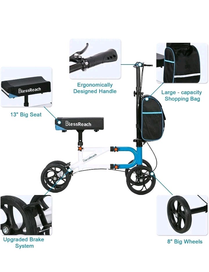 BlessReach Steerable Knee Scooter Foot Surgery , Foldable,Dual Brake, WB2111
