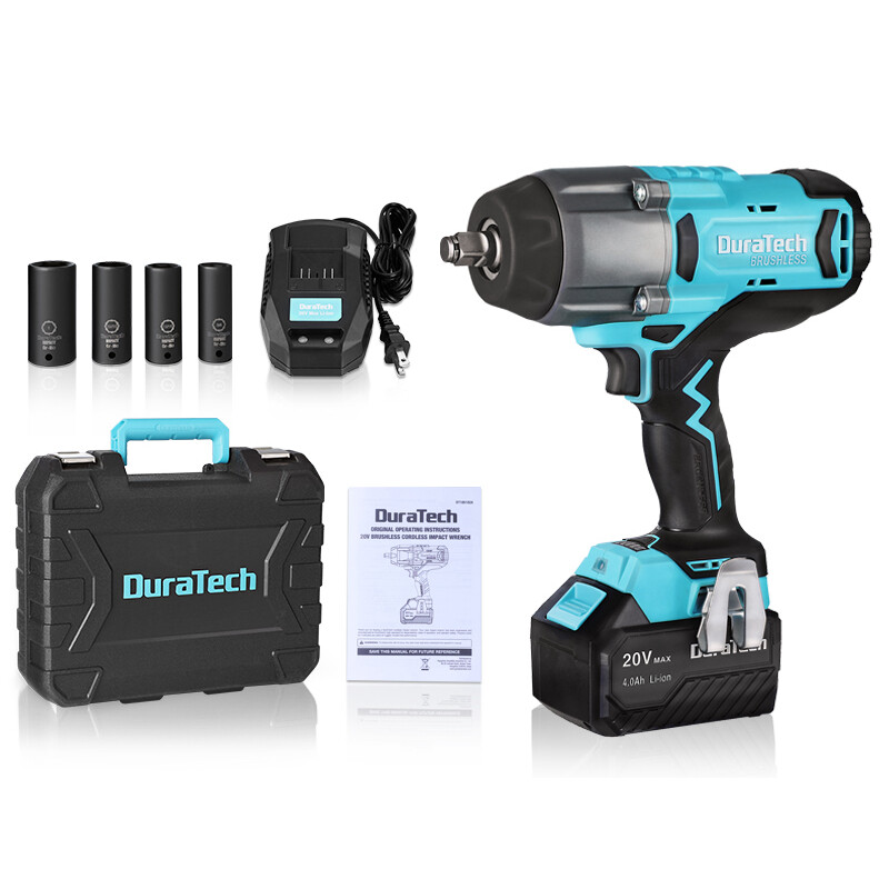 DURATECH 20V Cordless Impact Wrench Sets 1/2" Brushless Impact Driver 600 Ft-Lbs