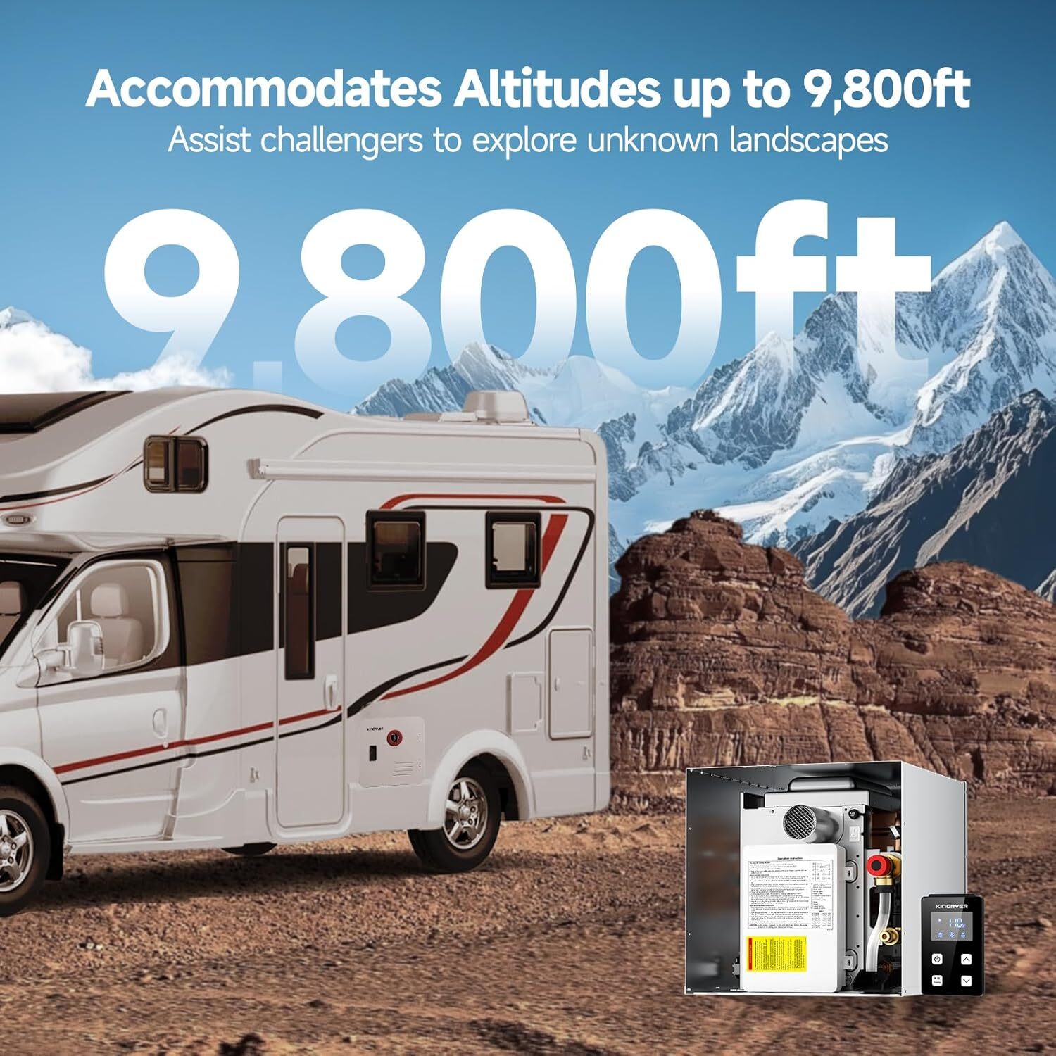 65,000 BTU RV Tankless Water Heater and 18x18" Door Propane for 9/10/12/16 Gal.