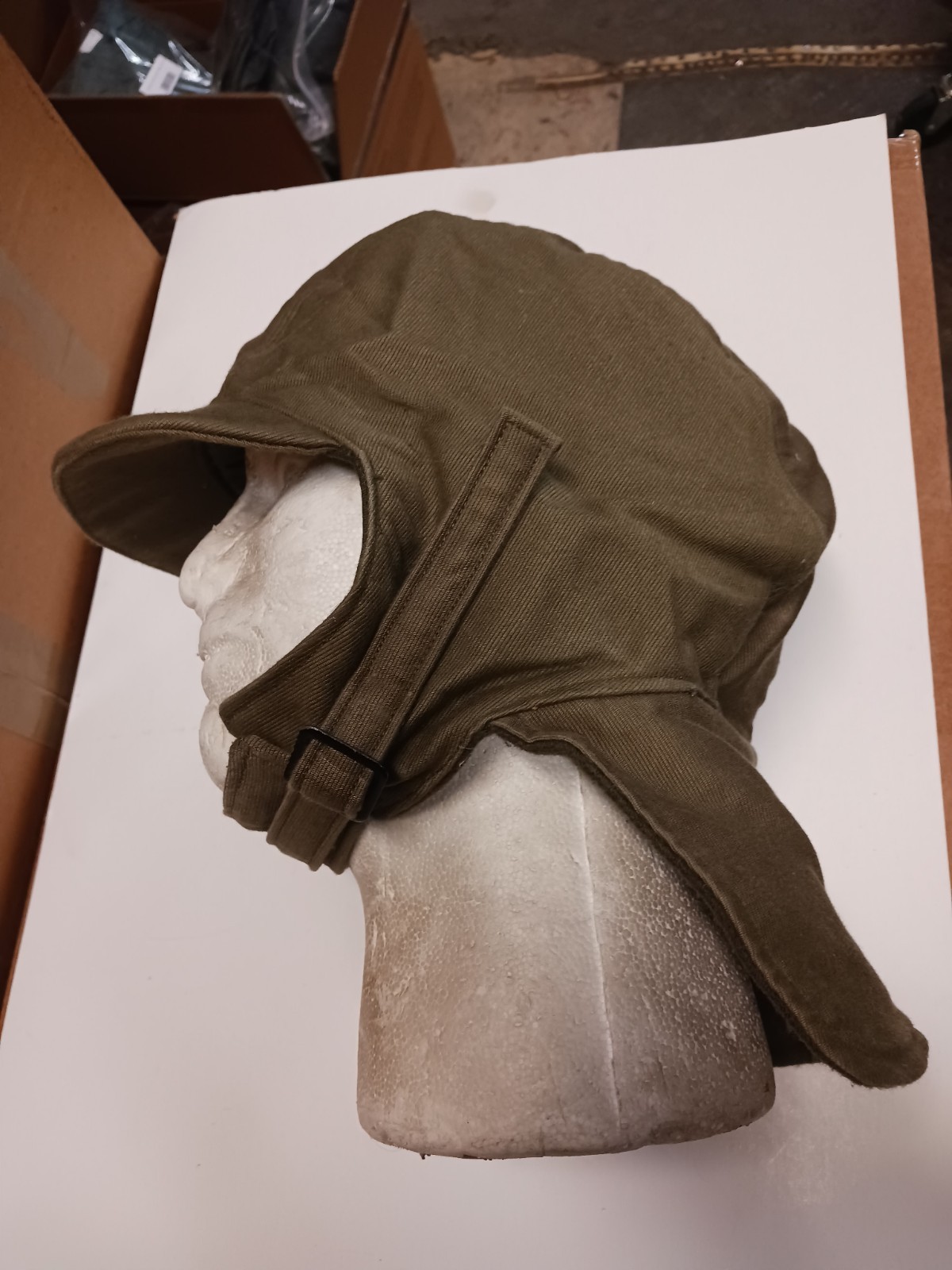 USN Winter Cloth Deck Helmet Khaki/OD Green Hat Sz 7-3/4 NOS