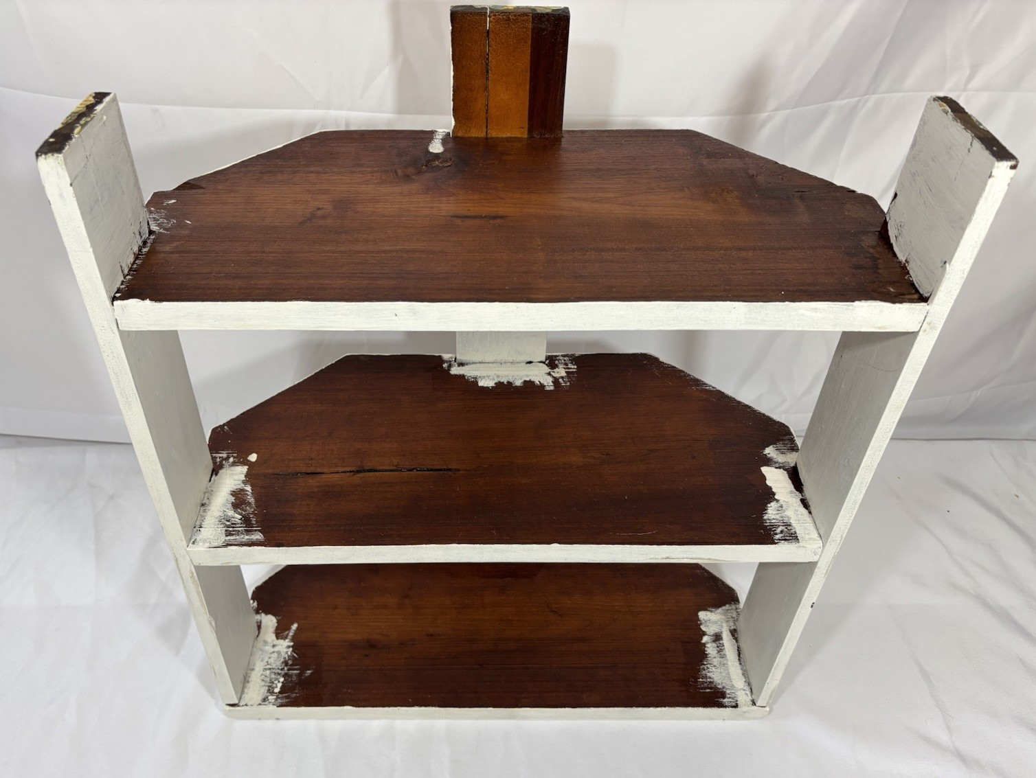 Antique Arts & Crafts Painted Wood 3 Tier Half Round Table Shelf Plant Stand