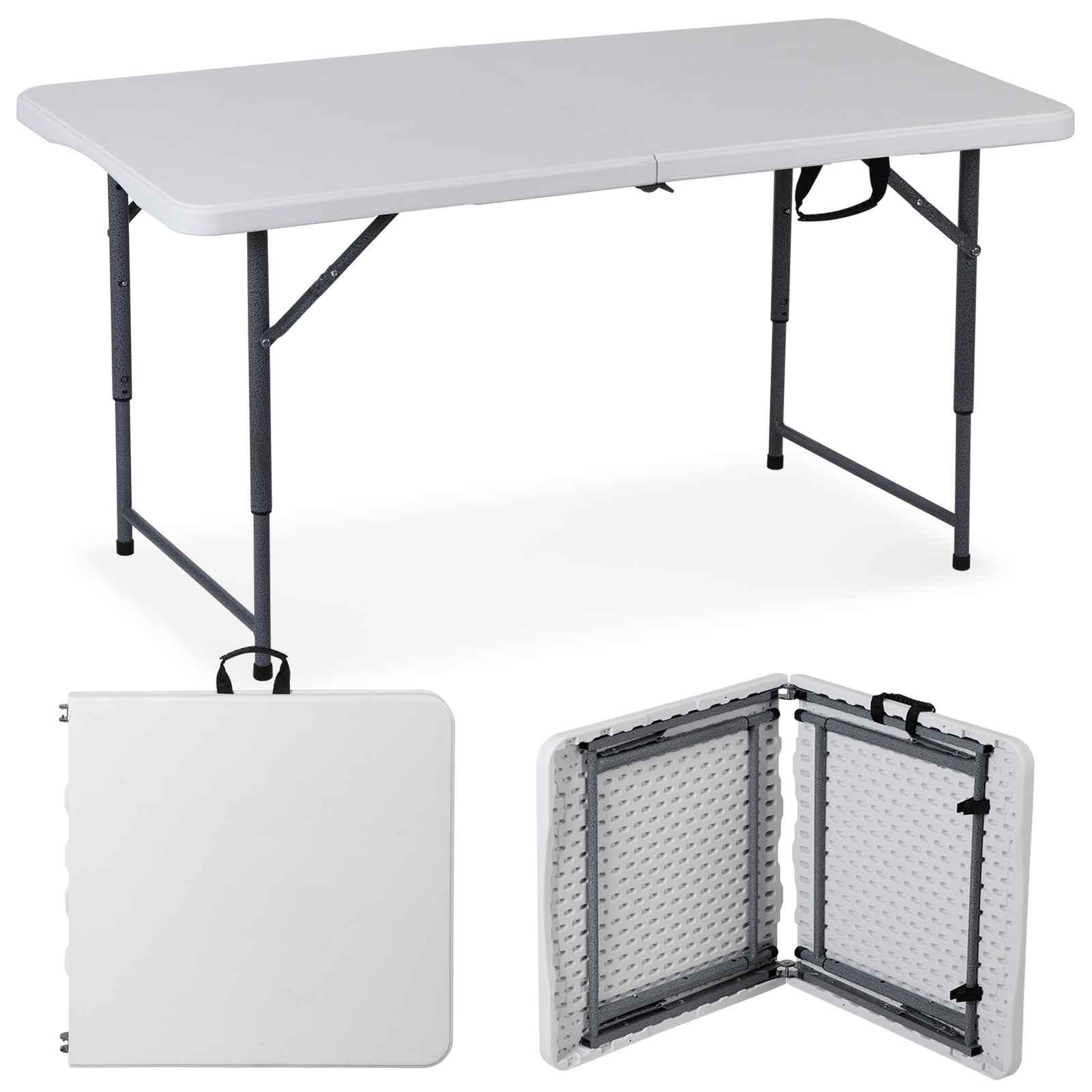 4FT Folding Table Heavy Duty Plastic Foldable Table Banquet Table w/Handle Lock