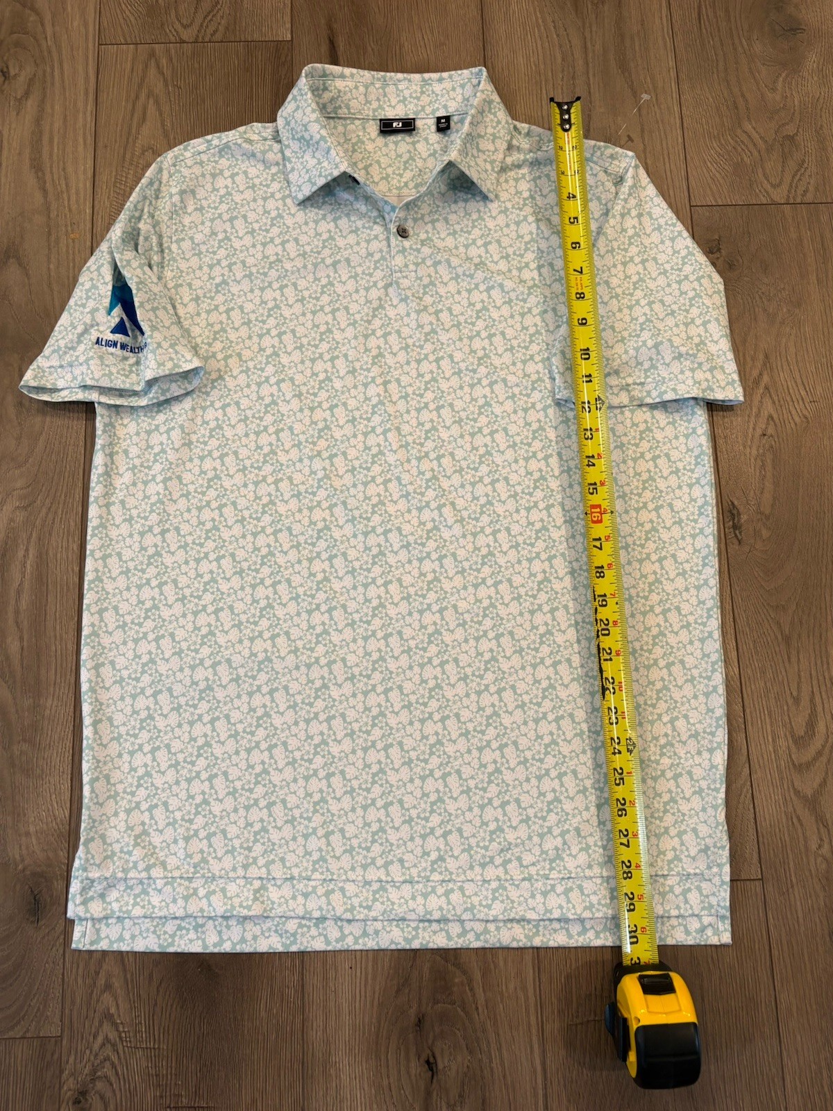 FootJoy Men's Golf Polo Shirt White Teal Floral Print Size M