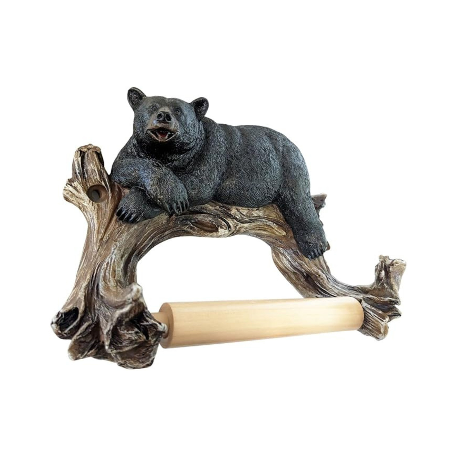 Bear on Log Toilet Paper Holder – Rustic Cabin Style Wall-Mount Decor