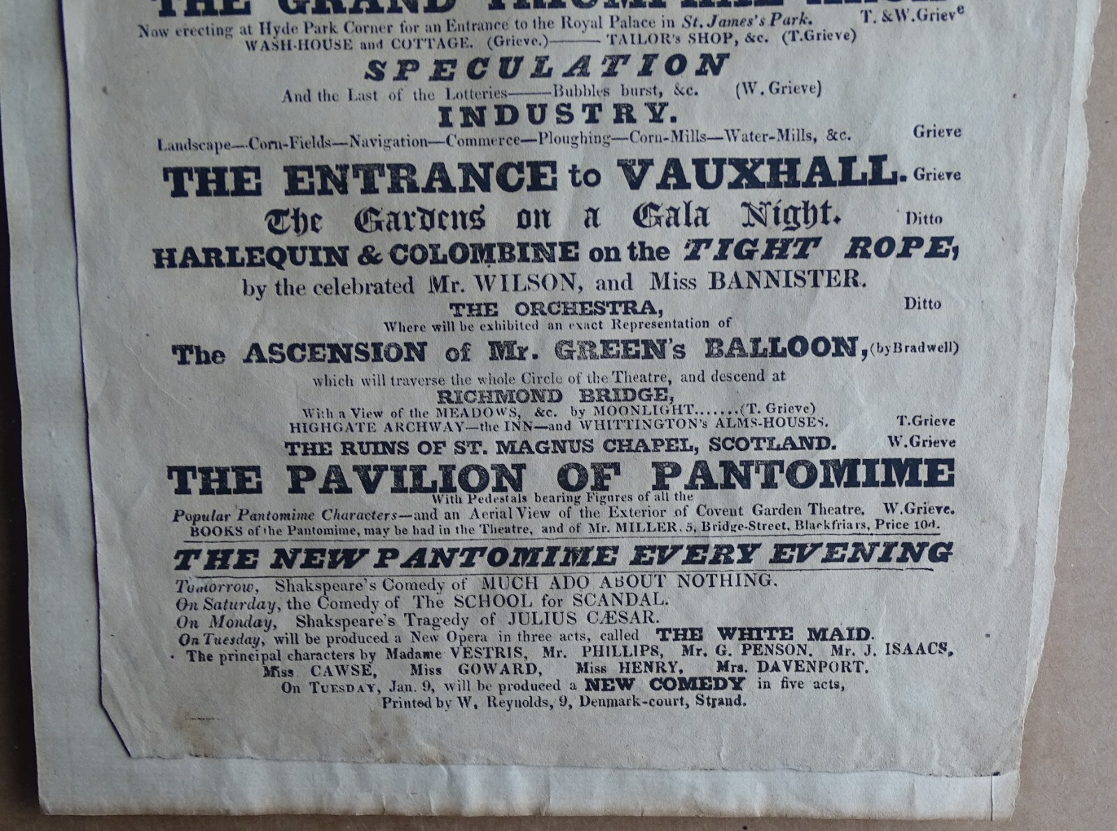 1826 Covent Garden Broadside BOLD STROKE FOR A WIFE Charles Green balloonist