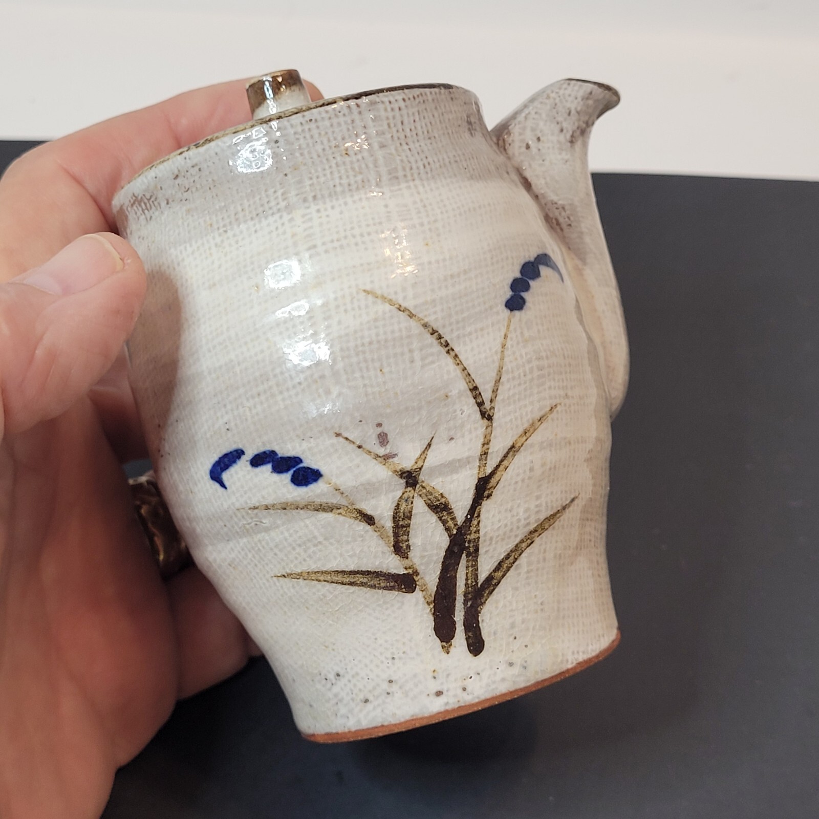 Asian Style Ceramic Saki/Sauce Server/Decor Flower Design Textured Look 4.5"