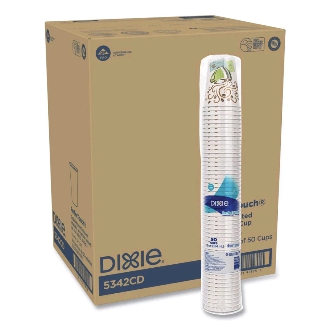 Dixie 5342CD PerfecTouch 12 oz.Paper Hot Cups - Coffee Haze (1000/CT) New