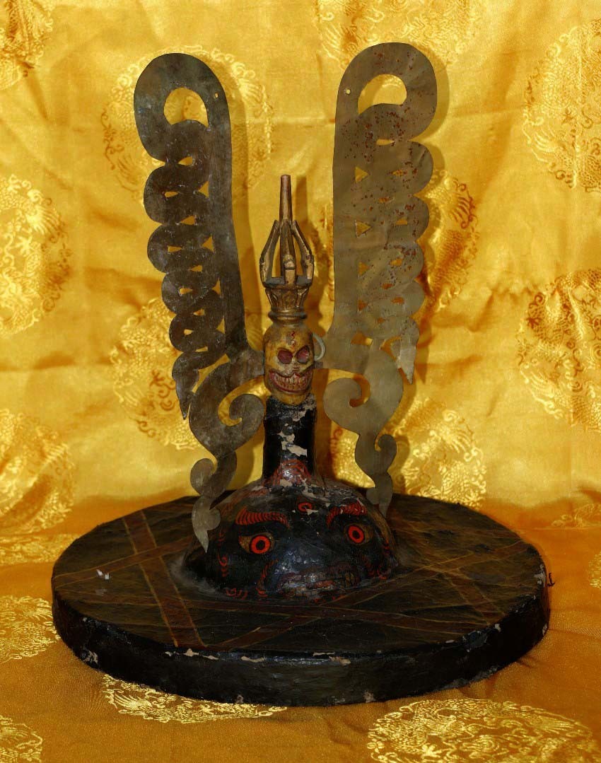 Real Rare Tibet 1800s Old Antique Buddhist Ritual Painted Lama Buddha Crown Hat