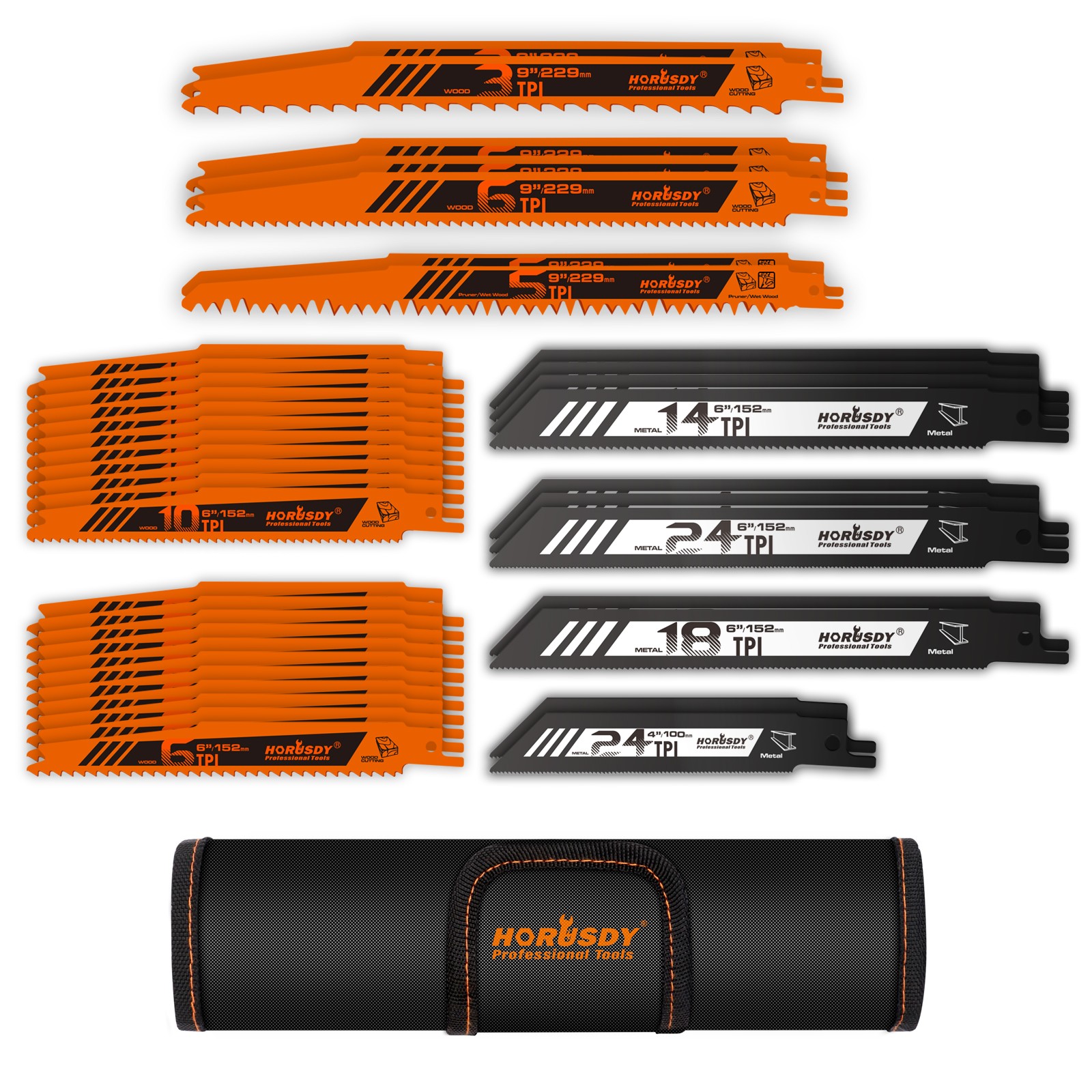 HORUSDY 40PC Metal Reciprocating Saw Blade Set & Wood Pruning Reciprocating Saw