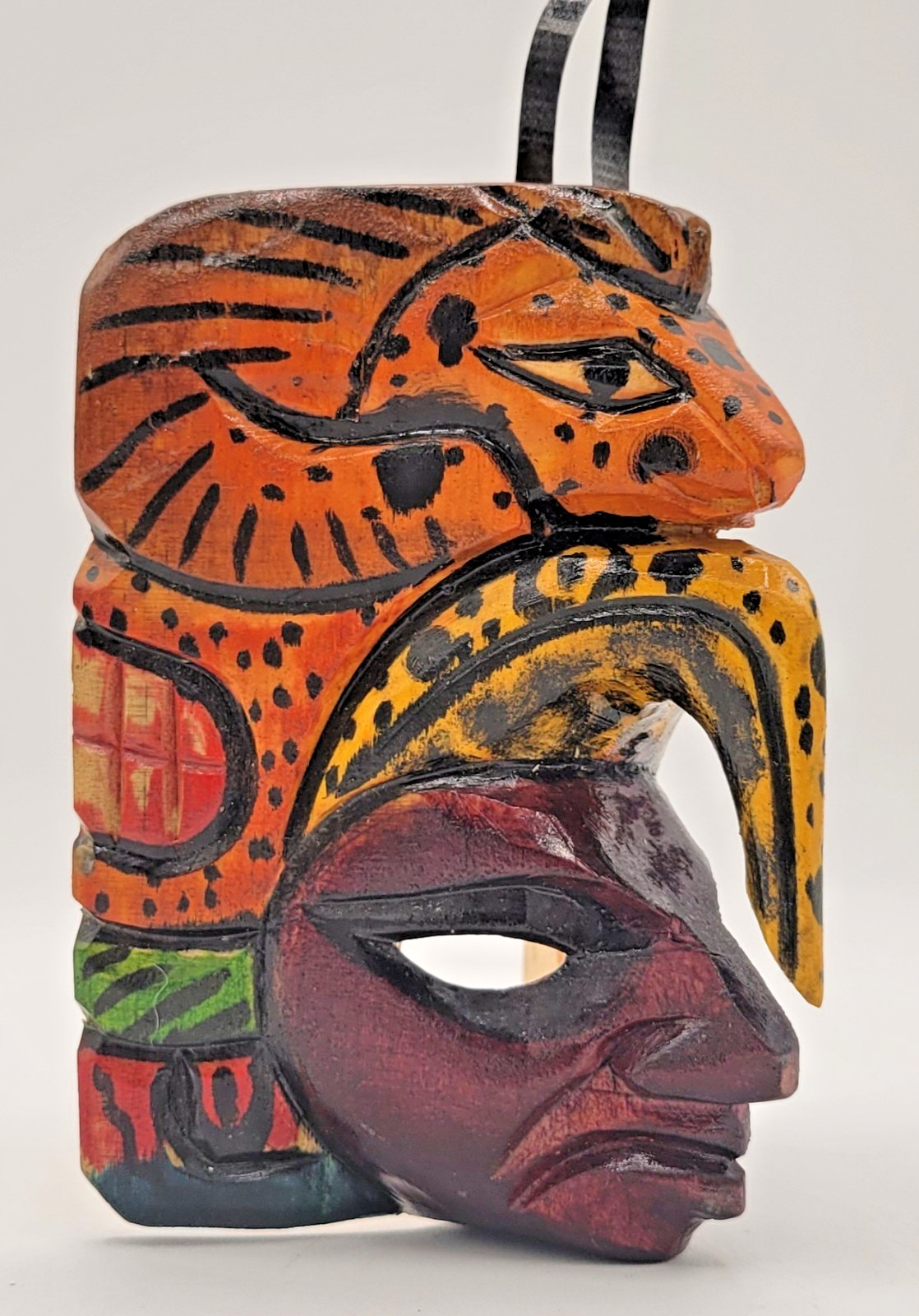 Mayan Aztec Handmade Wooden Totem Mask Tribal Warrior Jaguar Small Folk Wall Art