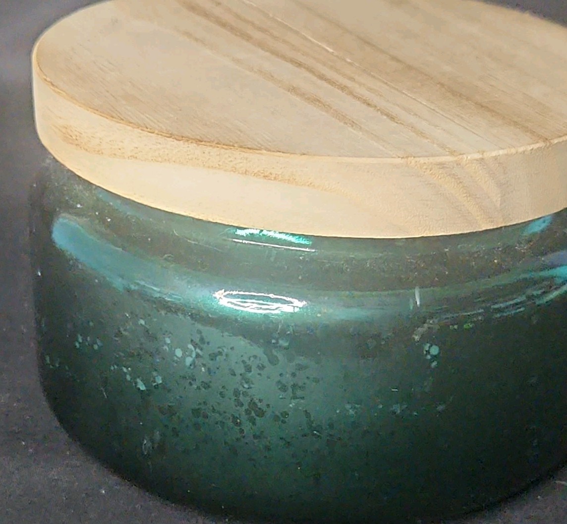 Empty Candle Jar with Wooden Lid Green "Mercury" Glass Refillable Storage