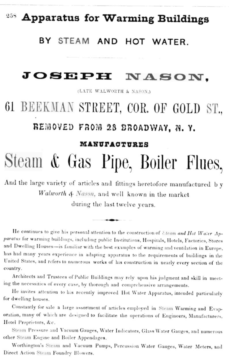 Antique Joseph/Carleton NASON M'F'G Early NYC Steam Makers Plaque