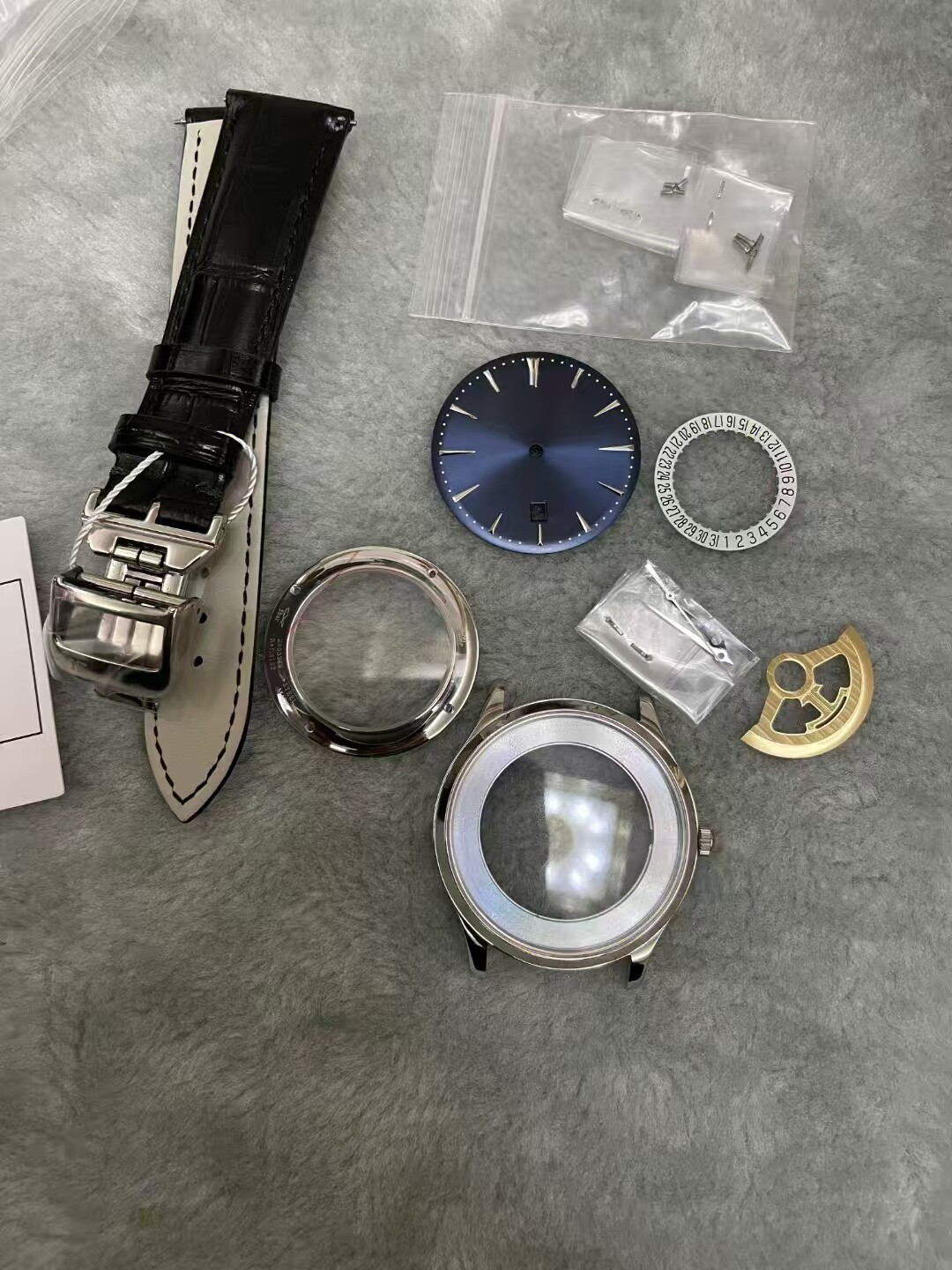 DIY SET for JaegerL 2824 watch case + dial + hands + Strap sapphire 40mm