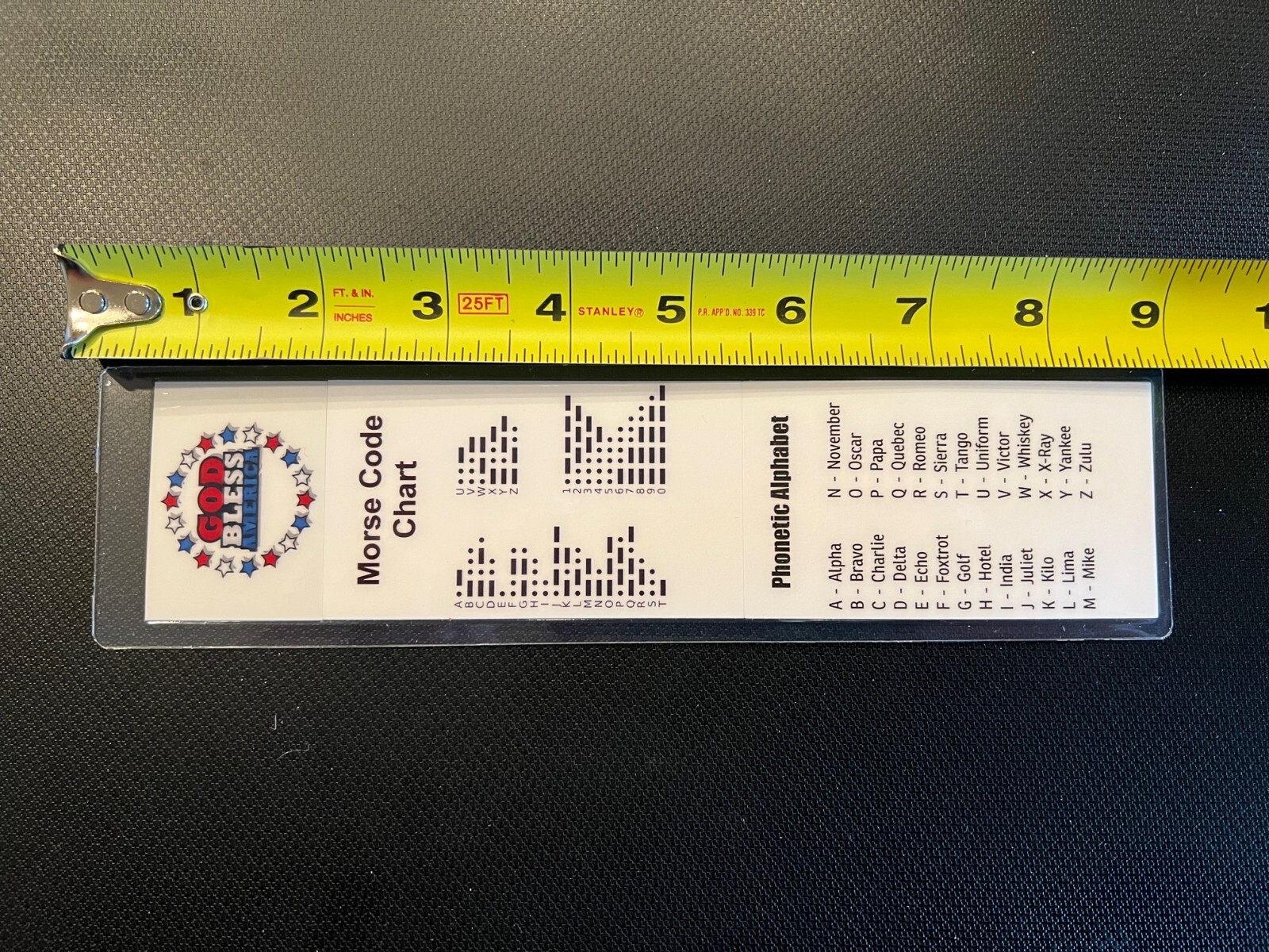 Patriotic Morse Code Chart & Phonetic Alphabet Bookmark *Military/International