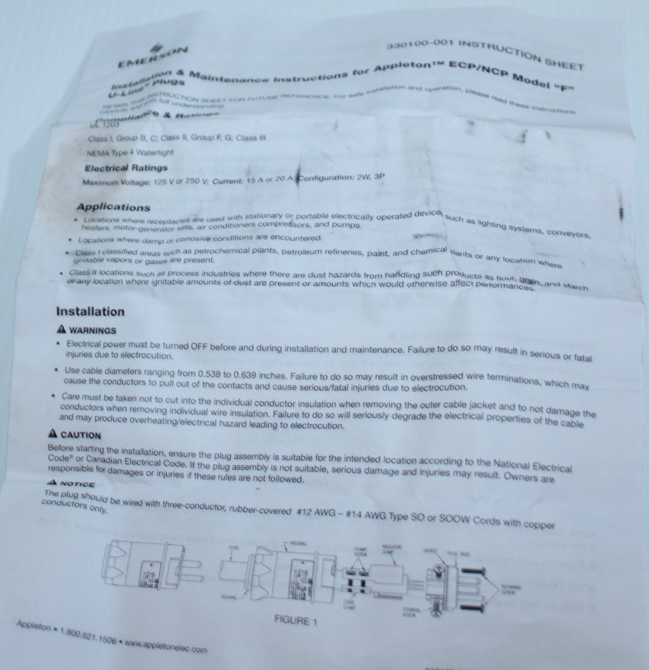 ⭐NEW IN BOX⭐ APPLETON ECP2023 20-Amp Hazardous Location Plug 20A 125Vac 2P 3W