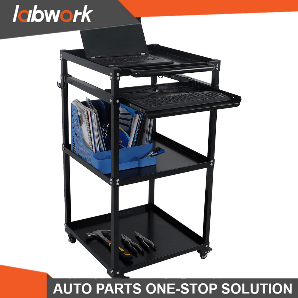 Labwork 3-Shelf Mobile Workstation Cart AV Cart Aluminum Shelf Office Desk