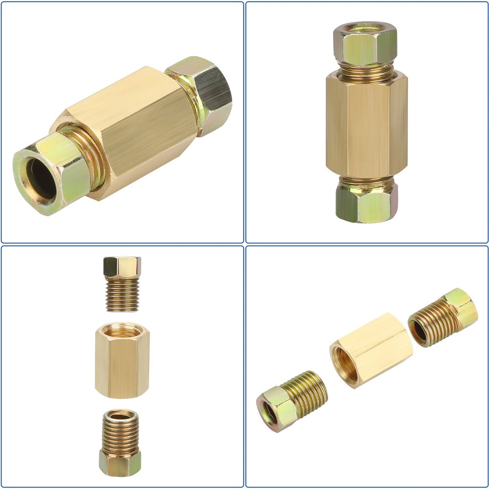 12x Straight Brass Brake Line Inverted Compression Fitting Unions For 3/16" Tube