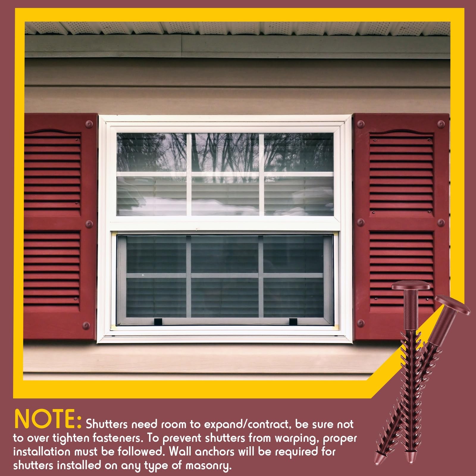 MorningRo 12 Pack Vinyl Shutter Fasteners Plastic Screws Burgundy Red