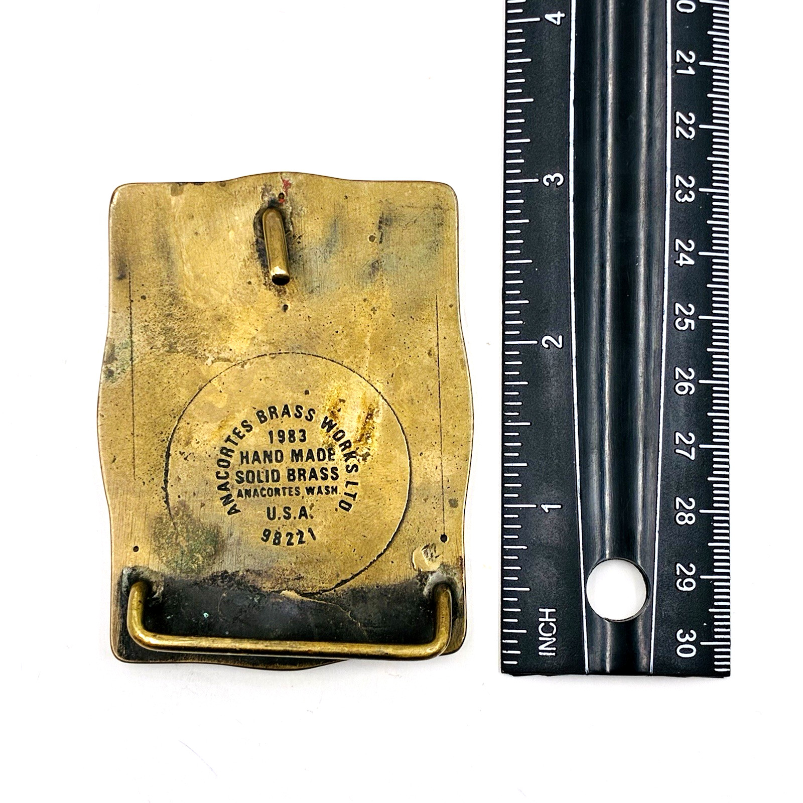 1983 Conoco Lake Charles Refinery 3"x2.25" Brass Buckle 1.75" Belt Width a196