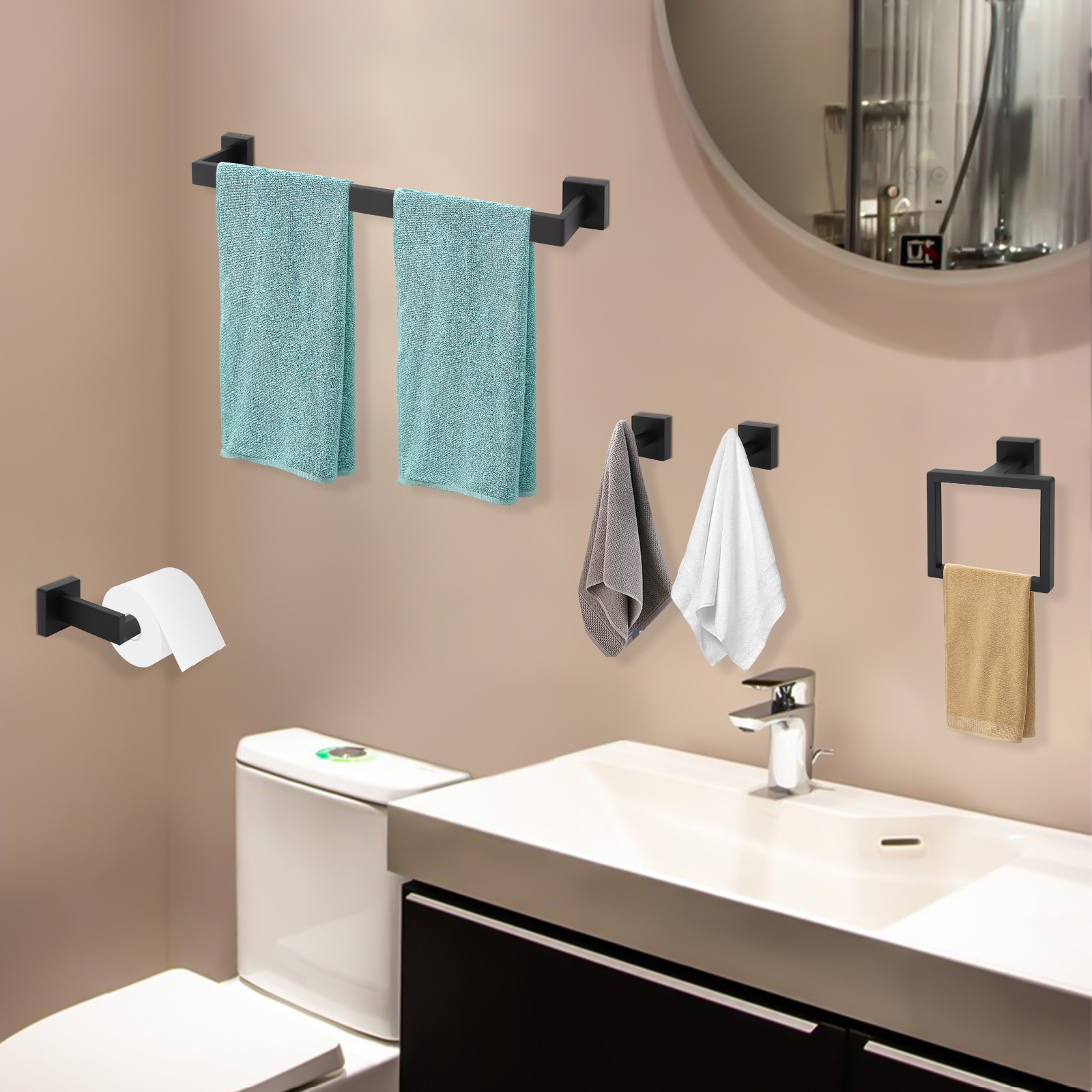 15 Pcs Black Bathroom Hardware Set Towel Bars Towel Rings Hooks Stainless Steel