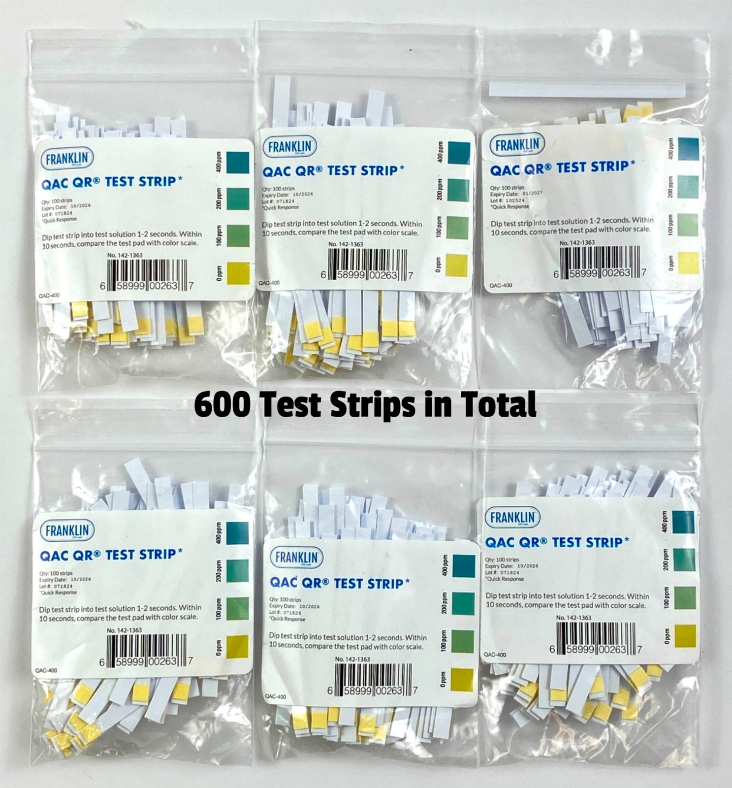 Quaternary Ammonia QAC Sanitizer Test Strips 600 Total QR
