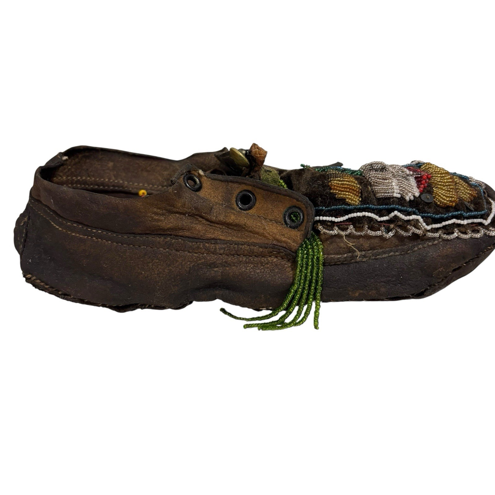 Old Antique Plains Native American Indian Beaded Moccasins Decorated Hide Shoes