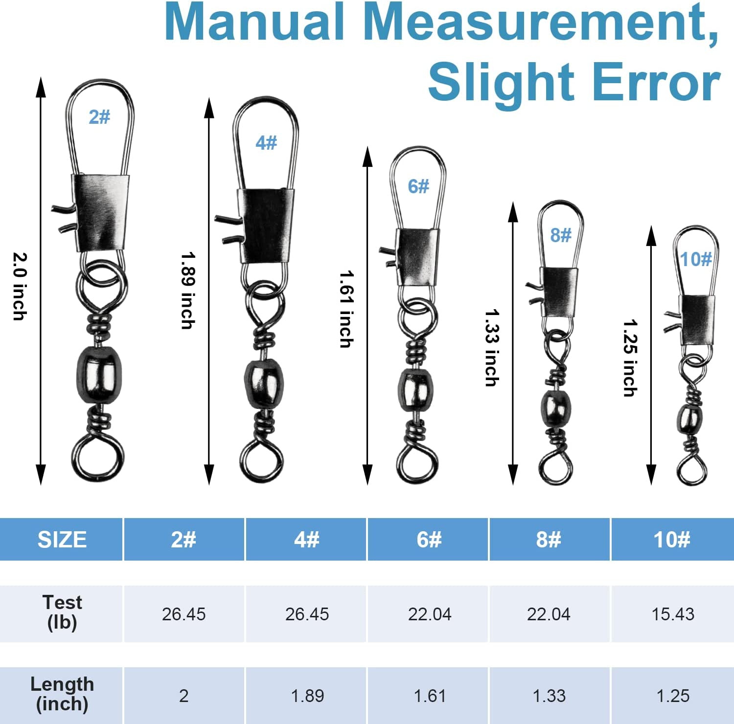 200PCS Fishing Rolling Ball Bearing Barrel Swivel with Safety Snap Conne
