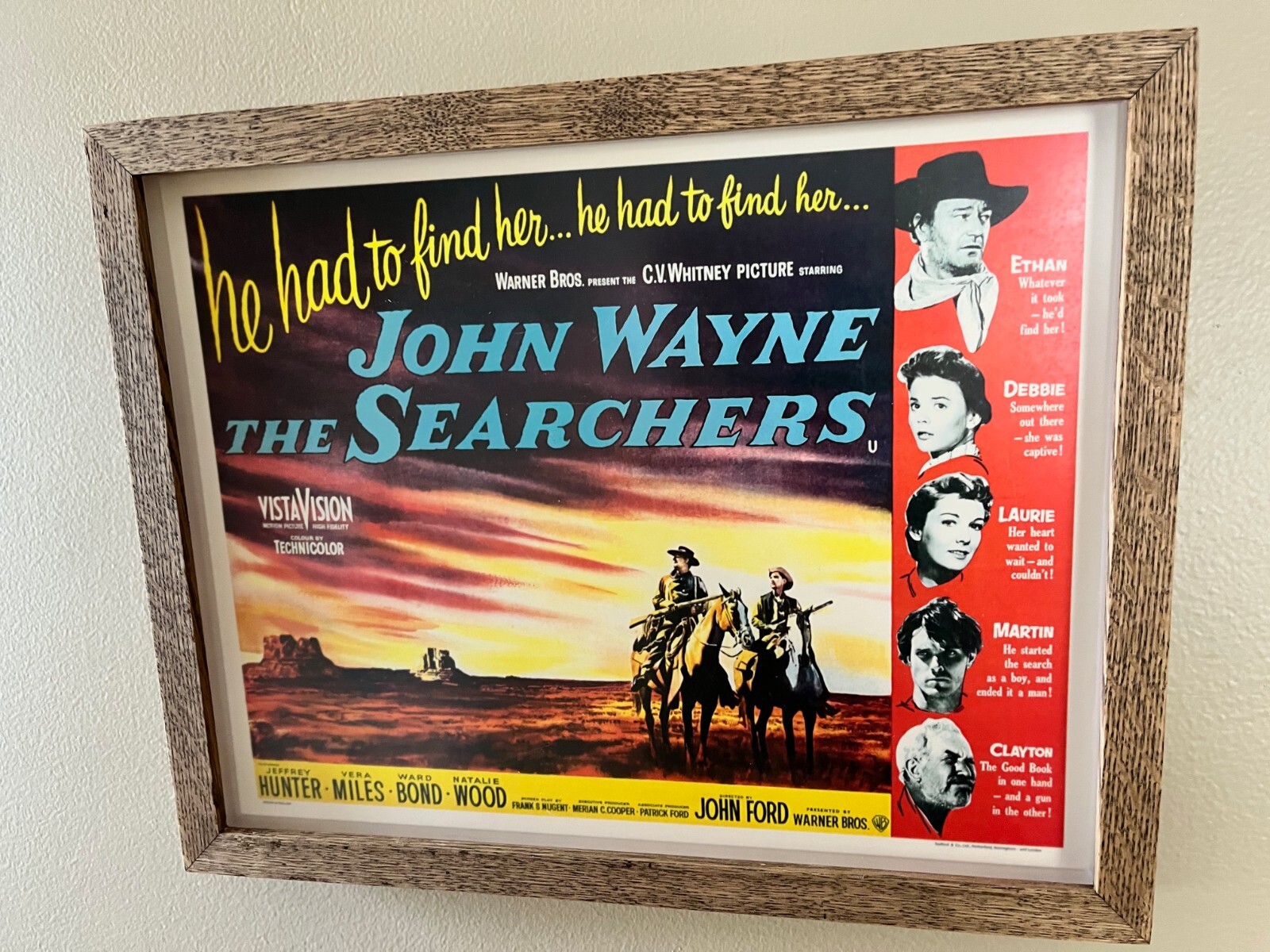 JOHN WAYNE - The Searchers 56  Lobby Card- Beautiful Museum Framed Oak Shadowbox