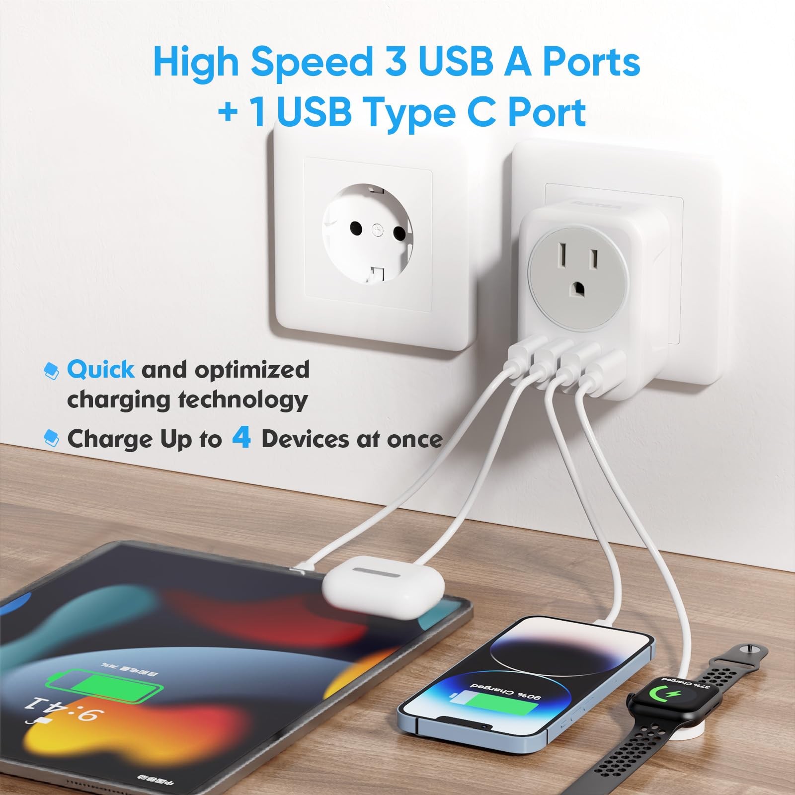 European Travel Plug Adapter, RATEA International Power white gray