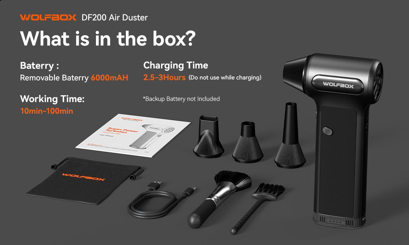 WOLFBOX DF200 Electric Compressed Air Duster with Air Blower Cleaner For PC, Car