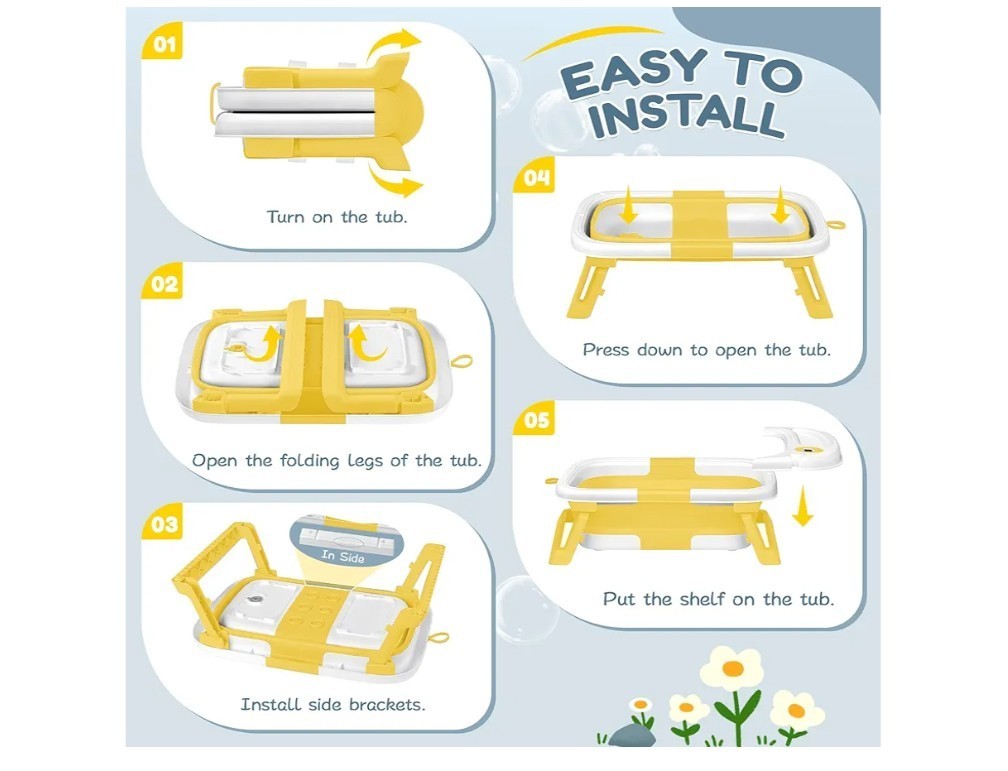 Collapsible Baby Bathtub Portable Foldable Thermometer Cushion for 0-36 Months