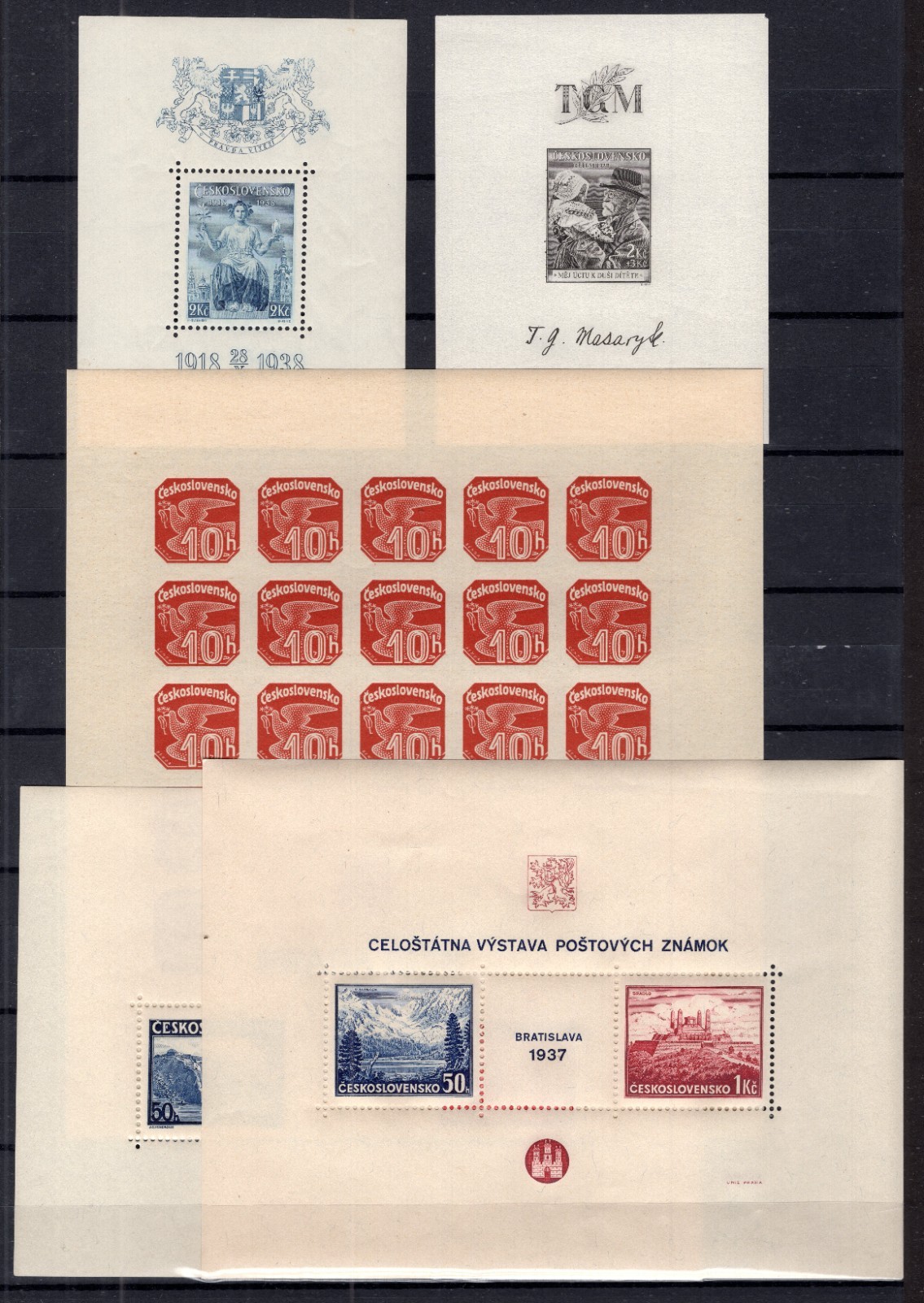 CZECHOSLOVAKIA 1936-1938 COMPLETE COLLECTION OF THE SOUVENIR SHEETS PERFECT MNH