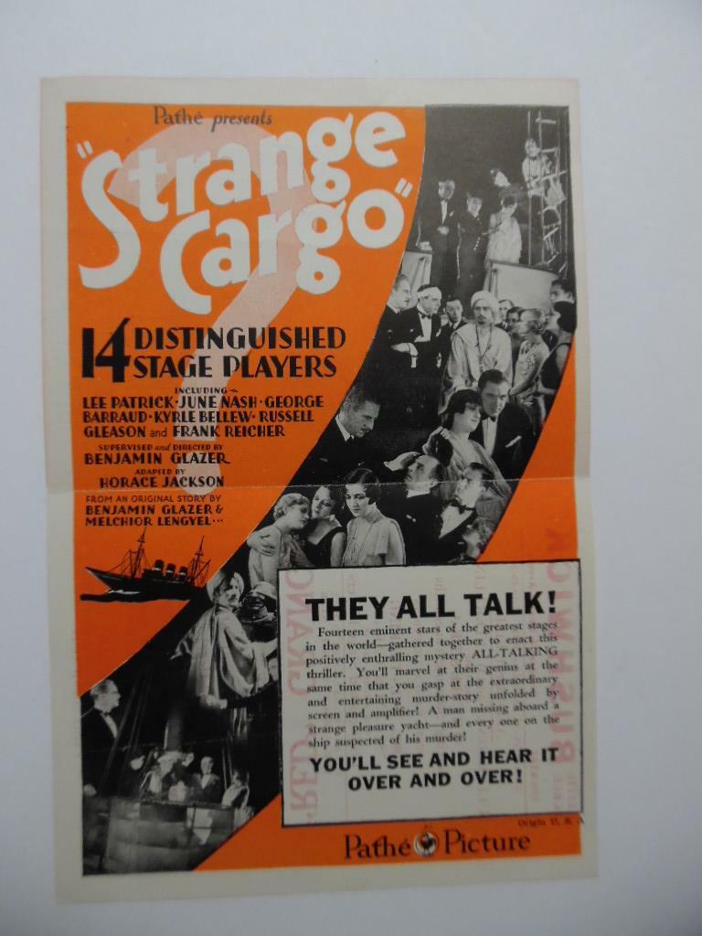 1929 STRANGE CARGO Movie Herald First Pathe Sound Film Vintage Original VG