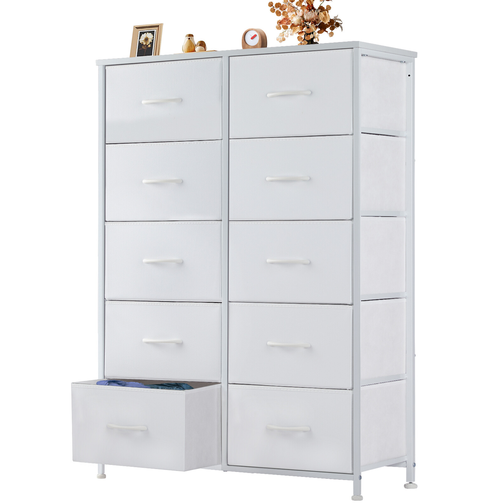 10 Fabric Drawer Dresser Storage Tall Chest Organizer Cabinet Unit Wood Top