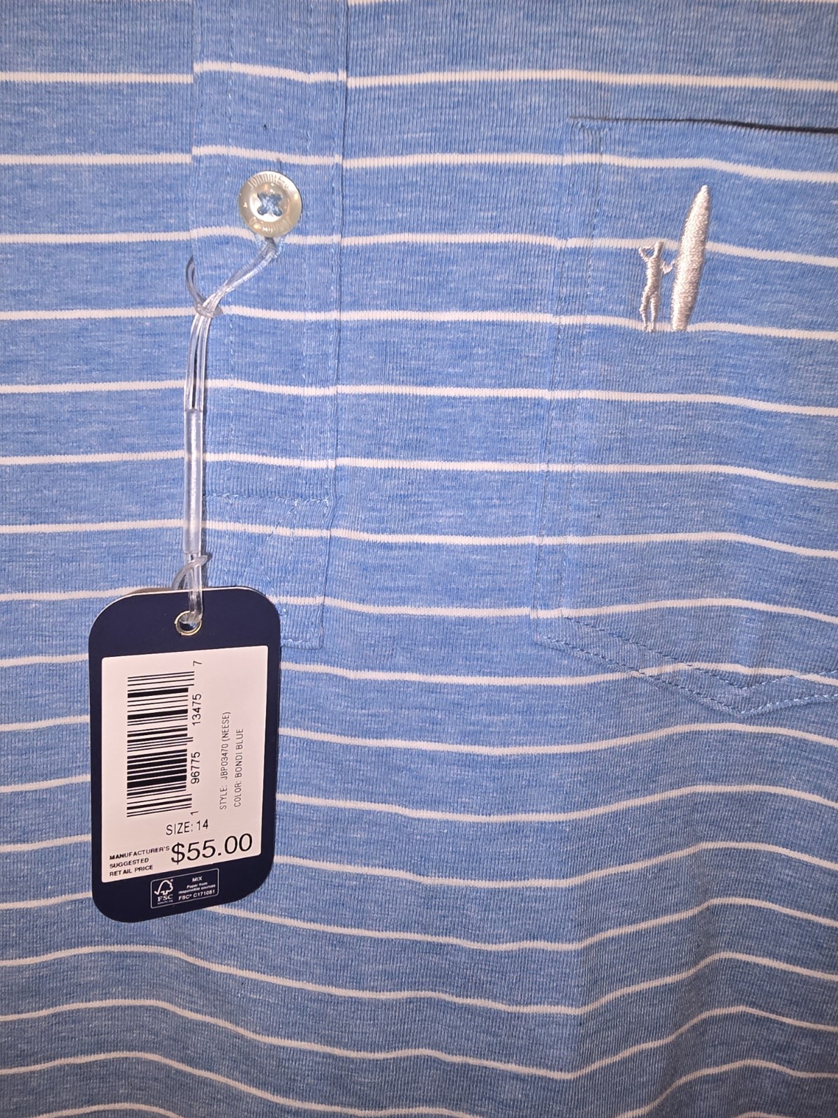 NWT Johnnie-O Hangin' Out Polo Neese Striped Bondi Blue Kids Size Shirts