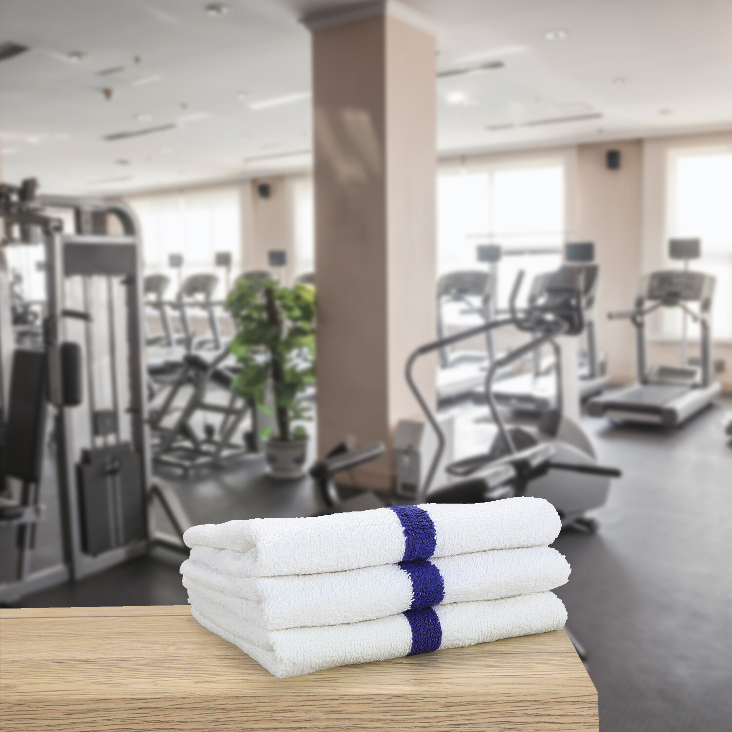 Gym Hand Towels 16x27 - Packs of 12 Absorbent Cotton Striped Workout Spa Towels