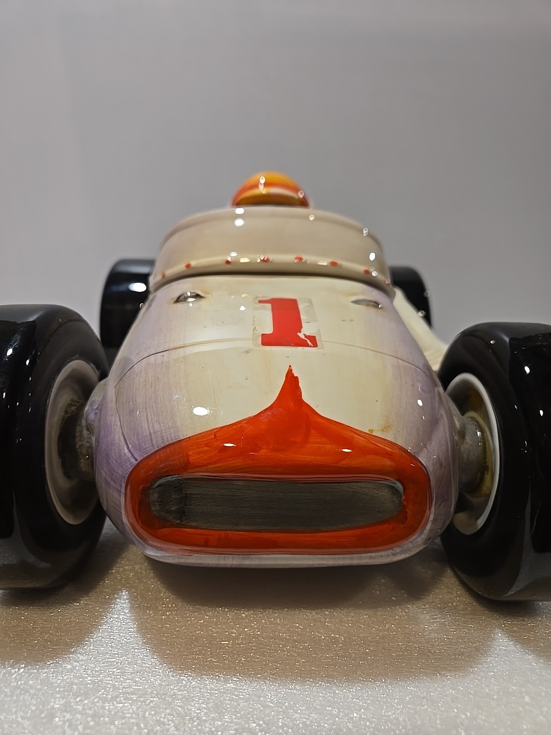 Vintage 2002 Coca-Cola COKE 14" Porcelain Race Car Cookie Jar, Very Good Shape