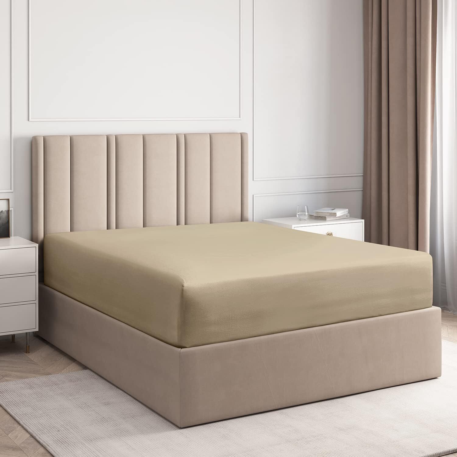 400 Thread Count Fitted Sheet Only, 100% Cotton Soft Sateen Sheet by CGK Linens