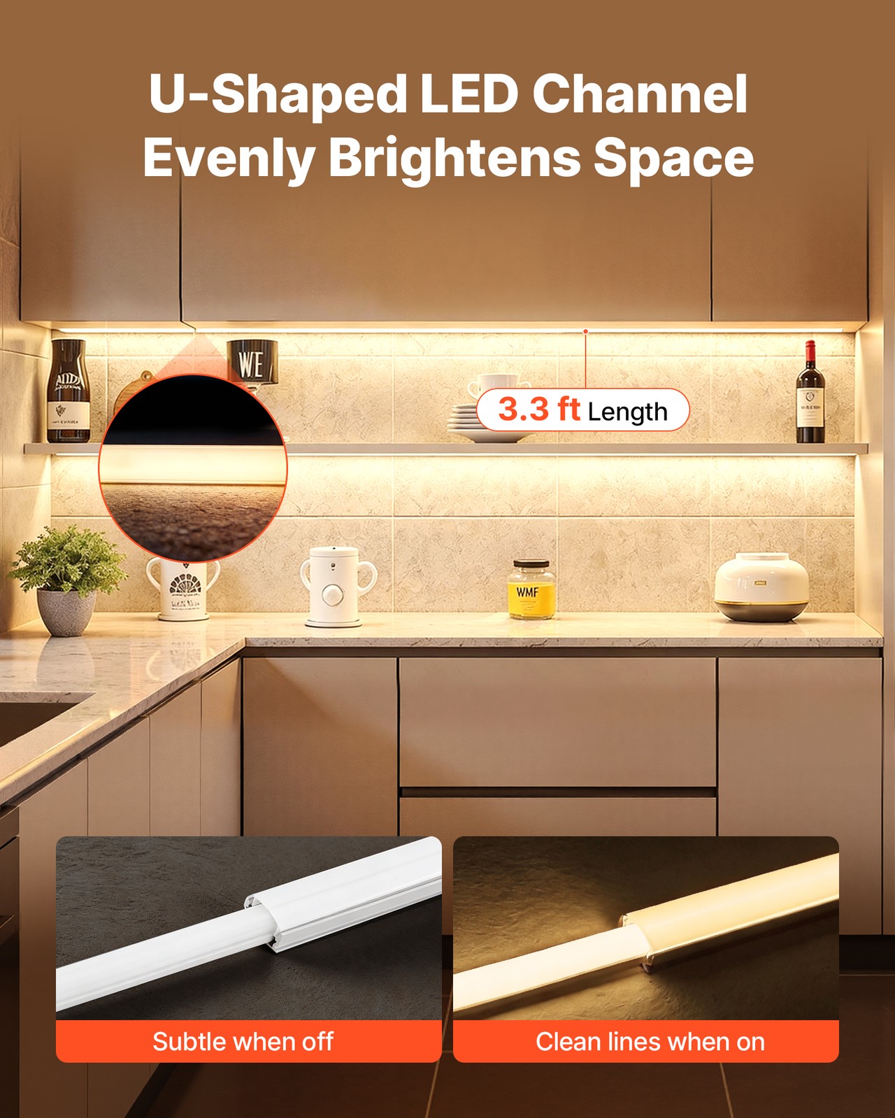 VEVOR 6-Pack 3.3 ft/1M U Shape LED Aluminum Channel Milky Cover for LED Strip