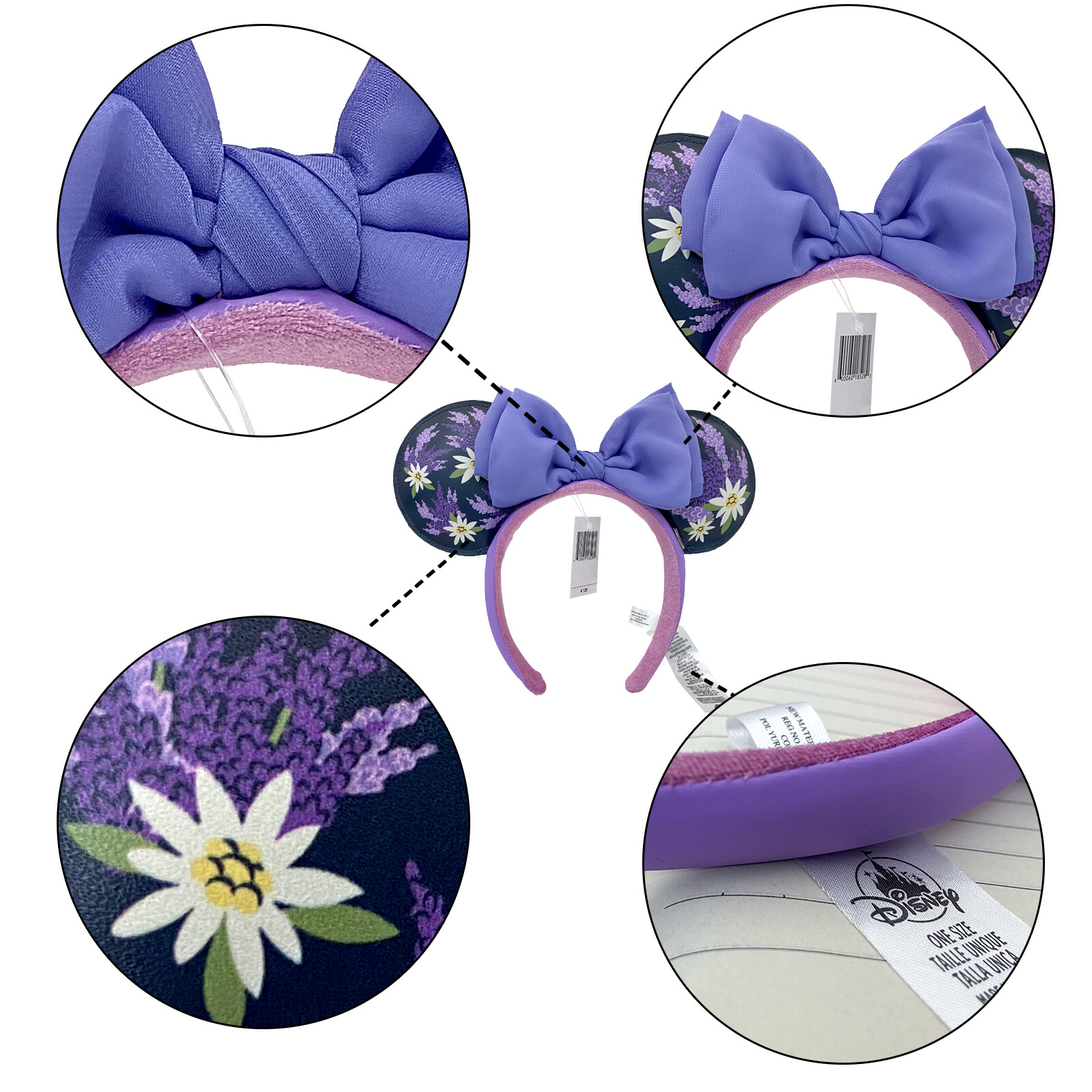 Disney Parks French Lavender Flower Purple Bow Minnie Ears Mickey Mouse Headband