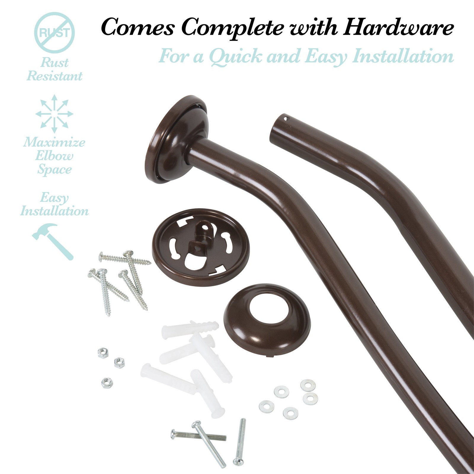 Bath Bliss 44" - 72" Wall Mountable Curved Adjustable Shower Rod in Bronze